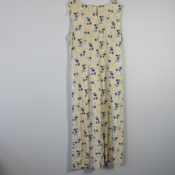 Dressbarn Woman Maxi Dress 18 W Beige Linen VTG Floral Sleeveless Casual 418 - Picture 2 of 13